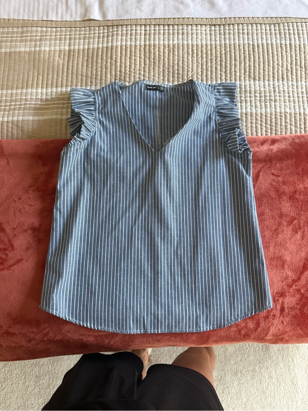 SHEIN Blue and White Pinstripe Sleeveless Top